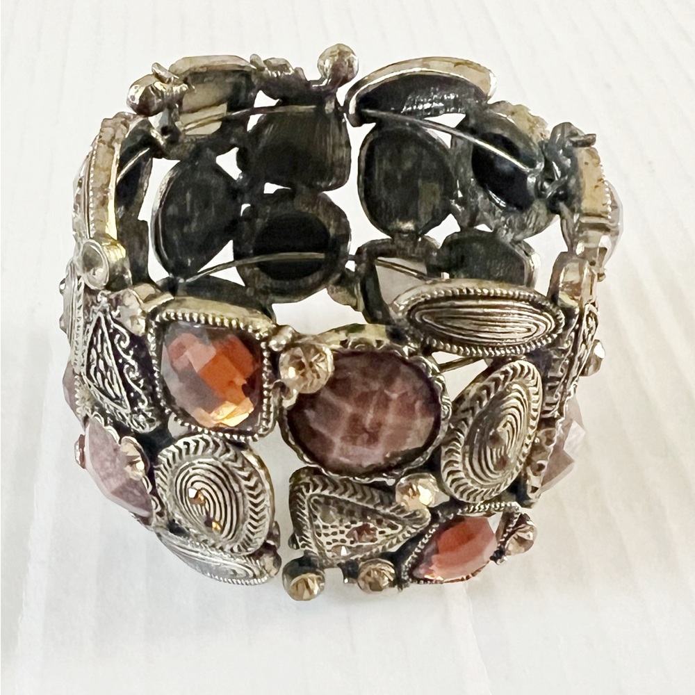 Statement Cuff Bracelet Amber And Rhinestone - image 4